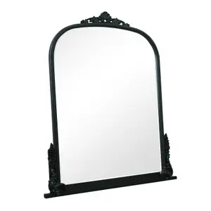 Melody Maison Large Arch Black Ornate Overmantle Mirror - 152cm x 128cm