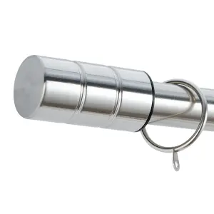 A.Unique Home Plain Barrel Metal Extendable Curtain Pole with Rings and Fittings (25/28mm) -Brushed Steel, 180cm - 340cm Approx