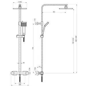 Dezine Cubo Exposed Square Shower Kit, Chrome