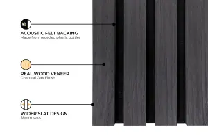 Fuse Acoustic Wooden Wall Panel in Charcoal Oak, 2.4m x 0.6m