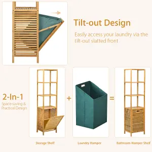 Costway 3-Tier Bamboo Bathroom Tilt-out Laundry Hamper Storage Organise w/Laundry Basket