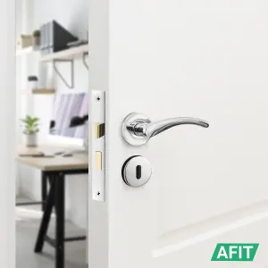 AFIT Chrome Key Lock Door Handle Set, Handles, Sash Lock, Hinges 76mm & 2 Escutcheons - Novi Range