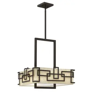 Elstead Hinkley Lanza Pendant Light Patterned Shade 3x E27 Oil Rubbed Bronze