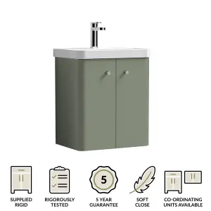 Wall Hung 2 Door Vanity Unit with Ceramic Sink - 500mm - Satin Green