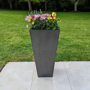 90cm Zinc Silver & Black Textured Tall Tapered Square Planter