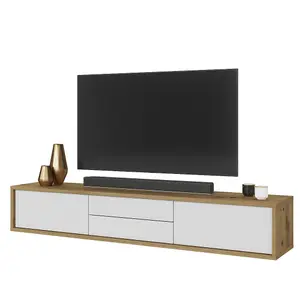 Elegant Frida 39 Floating TV Cabinet 1800mm in Oak Artisan & White - Modern Media Solution H320mm D360mm