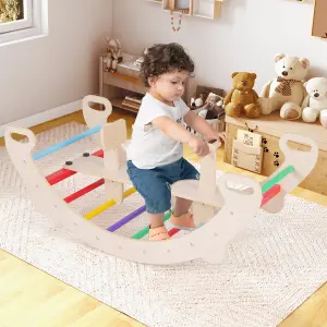 COSTWAY 4-in-1 Wooden Kids Climbing Toys Indoor Rocking Horse Arch Climber