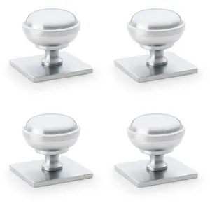 4 PACK - Classic Round Cabinet Door Knob & Matching Backplate - Satin Chrome 34mm Handle