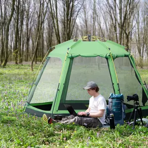 Outsunny 6 Person Camping Tent 2-Tier Pop-up Tent w/ Portable Carry Bag