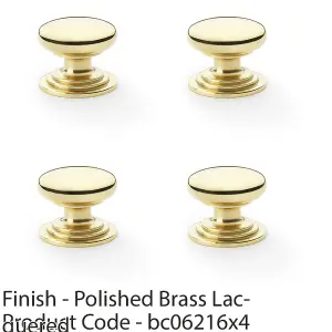 4 PACK - Stepped Round Door Knob Polished Brass 32mm Classic Kitchen Cabinet Pull Handle