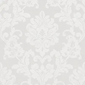 Galerie Industrial Effects White Giltter Floral Damask Wallpaper Roll