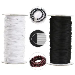 Round Elastic Cord, 3mm Wide Black Elastic String Roll Stretchy Strap for DIY Crafts Beading Knitting, 25 meters