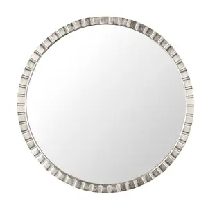 Green Decore Array Antique Plated Nickel Wall Mirror For Entryway, Living Room, Bedroom & Dining. Metal Frame, Silver, 60cm Round