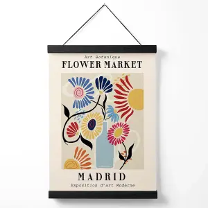 Madrid Blue and Pink Flower Market Exhibition Medium Poster with Black Hanger