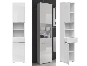 Tall Bathroom Cabinet Storage Drawer Unit Freestanding Tallboy White Gloss Spice