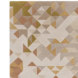 Gold Multi Geometric Optical/ (3D) ,Handmade Modern Rug Easy to clean Living Room and Bedroom-160cm X 230cm