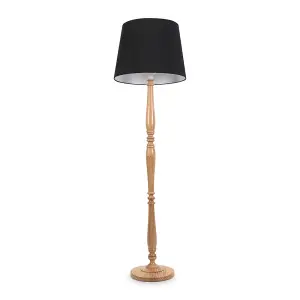 ValueLights Victoria Traditional Light Wood Candlestick Floor Lamp with Black Tapered Shade