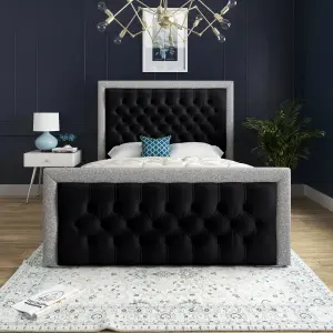 DS Living Cheltenham Glitter and Black Velvet Upholstered Bed Frame