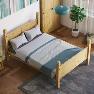 Vida Designs Corona 4ft6 Double Solid Wood Bed Frame Distressed Waxed Pine, High Foot End, 190 x 135cm