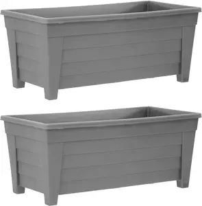 simpa Grosvenor 55cm Grey Plastic Trough Garden Planter Set of 2 Pots