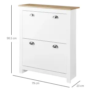 HOMCOM 2 Drawer Shoe Cabinet Narrow Shoe Cupboard with Flip Doors White