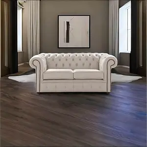 Chesterfield 2 Seater Shelly Rice Mink Leather Sofa Settee Bespoke In Classic Style