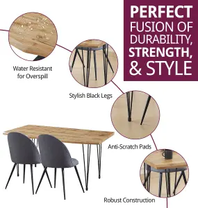 Hallowood Furniture Cullompton Large Dining Table Live Edge Effect Top (1.6m) with 4 Grey Fabric Rounded Backrest Chairs