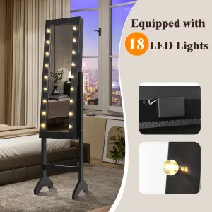 COSTWAY 18 LEDs Jewelry Armoire Floor Standing Mirror Cabinet