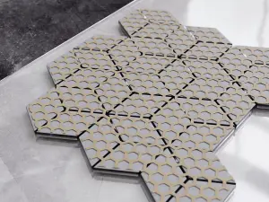 Glass mosaic on mesh for bathroom or kitchen 26.5cm x 30.5cm - Copper Geometric Cubes