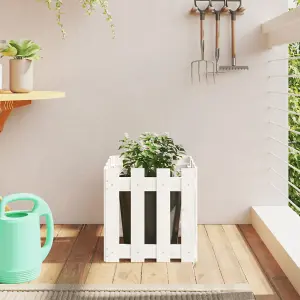 Berkfield Garden Planter with Fence Design White 40x40x40 cm Solid Wood Pine