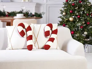 Set of 2 Cushions CANDY CANE 22 x 55 cm Striped Red