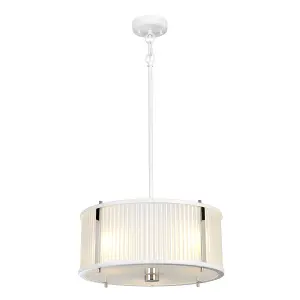 Elstead Corona Cylindrical 3 Light Pendant, White Polished Nickel