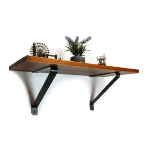 Solid Pine Rustical Shelf Dark Oak with Black GALA Bracket 25x120cm