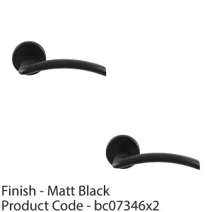 2 PACK - PAIR Matt Black Door Handle Flat Arched Style Lever on Round Rose Concealed Fix