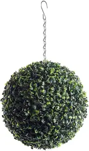 Pair of Best Artificial 28cm Green Boxwood Buxus Grass Hanging Basket Topiary Ball - Suitable for Outdoor Use