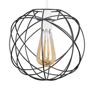 ValueLights Rutherford Retro Style Matt Black Metal Basket Cage Ceiling Pendant Light Shade