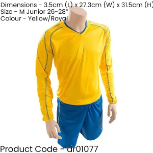 M JUNIOR Long Sleeve Marseille Shirt & Short Set YELLOW/BLUE 26-28" Football Kit