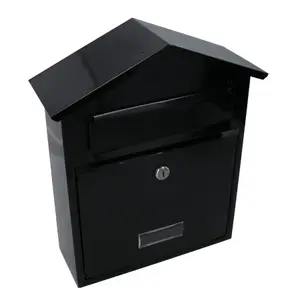 Letter Post Mail Box Metal Black Wall Door Gate Fence Garden House Lockable