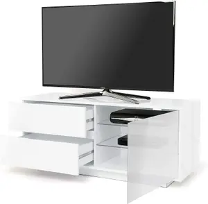 Centurion Supports Gallus ULTRA Remote Friendly BeamThru Gloss White with 2-White Drawers 32"-55" Flat Screen Cabinet TV Stand