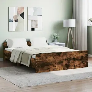 Berkfield Bed Frame with Headboard and Footboard Smoked Oak 135x190 cm