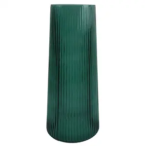 28cm Green Ridged Glass Vase Large