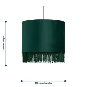 First Choice Lighting Set of 2 Tassel Dark Green Velvet with Gold Inner Easy Fit 25cm Pendant Shades