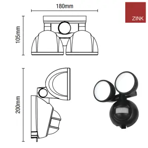 LED Twin Spotlight with 10m PIR - Wall Mounted & Battery Operated