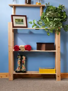 3 shelf pine slatted storage unit - pre sanded solid pine