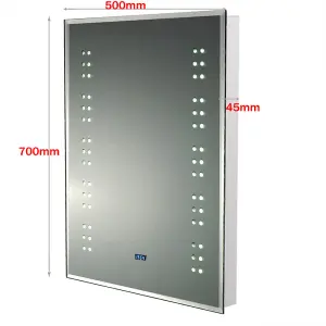 Rectangular Lighted Bathroom Mirror,Sensor Wall Mounted Vanity Mirror with Digital Clock and Shaver Socket 50x70 cm