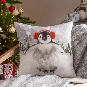 Evans Lichfield Snowy Penguin Printed Feather Filled Cushion