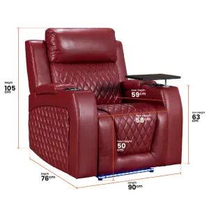 Electric Recliner Armchair & Cinema Seat with Cup Holders and Massage in Red Leather Aire - Venice Series One