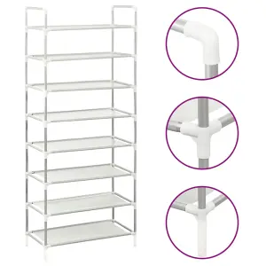 Shoe Rack with 8 Shelves Metal and Non-woven Fabric Silver