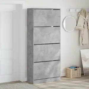 Berkfield Shoe Cabinet with 4 Flip-Drawers Concrete Grey 80x34x187.5 cm