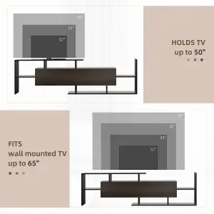 HOMCOM TV Cabinet Unit w/ Wall-Mounted Shelf, Open Shelves Black and Brown